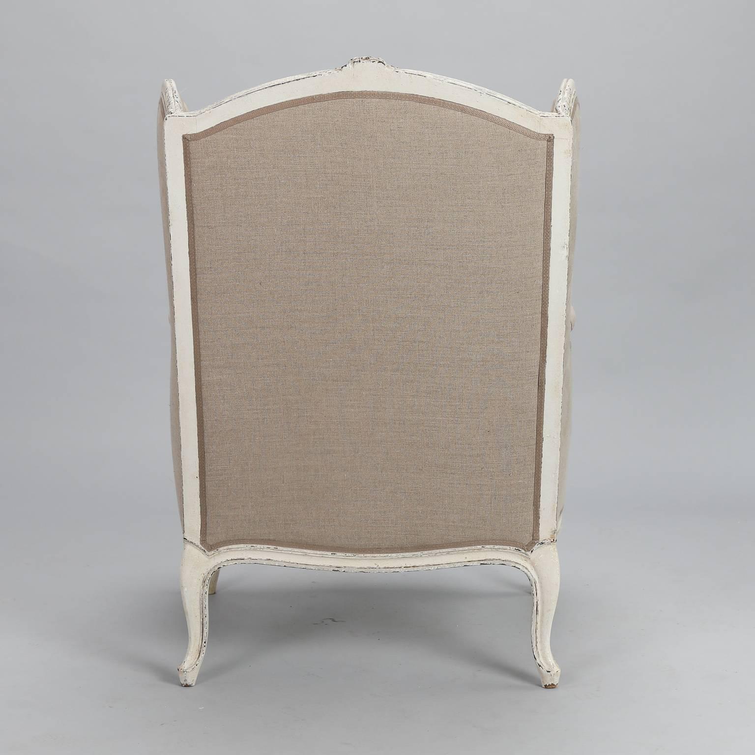Pair of Linen Covered High Back Bergeres 1
