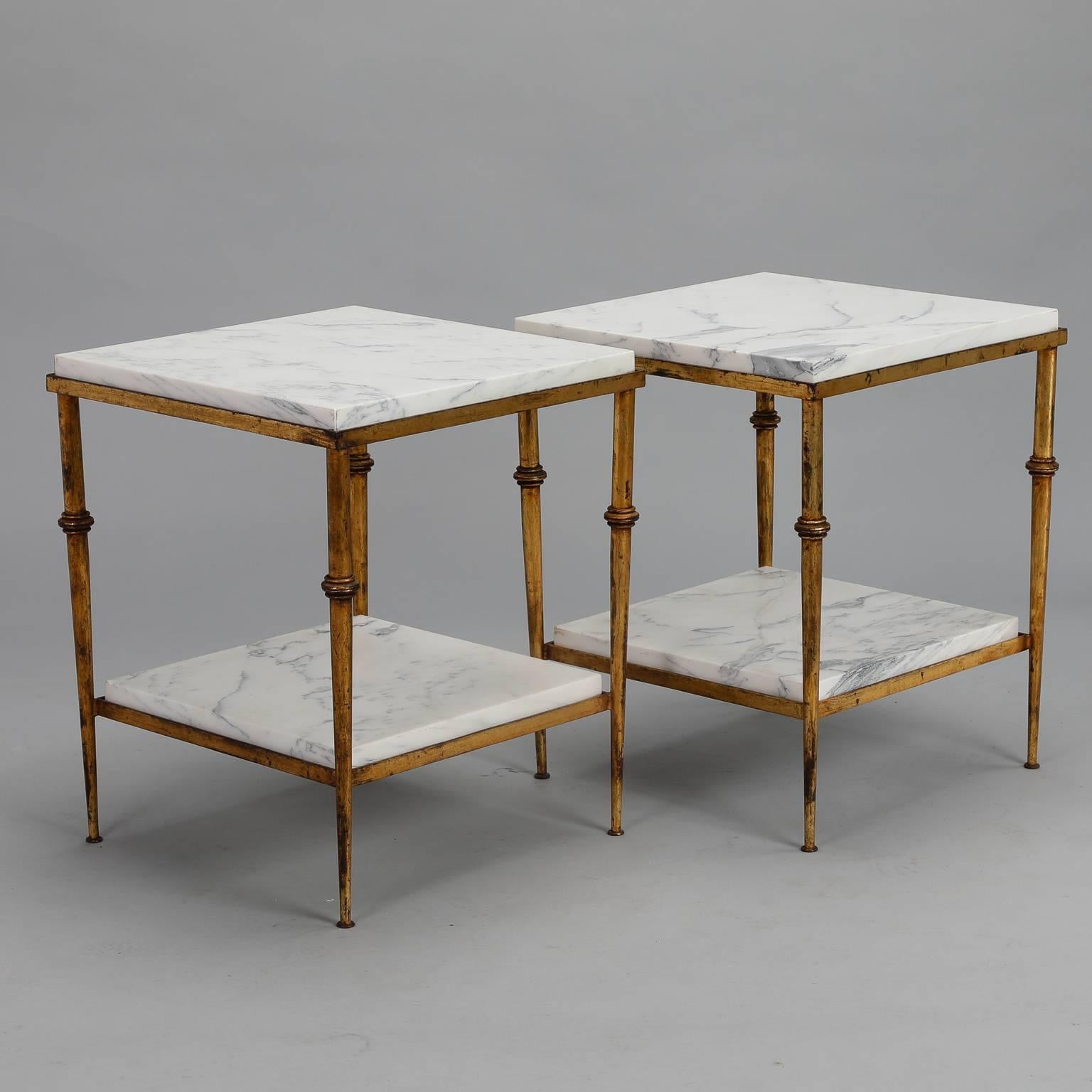 Pair of Spanish Gilt Metal and White Marble Side Tables In Good Condition In Troy, MI
