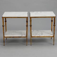 Pair of Spanish Gilt Metal and White Marble Side Tables