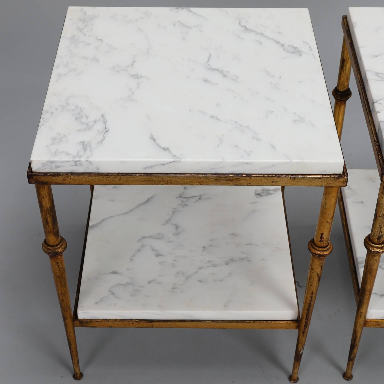 20th Century Pair of Spanish Gilt Metal and White Marble Side Tables