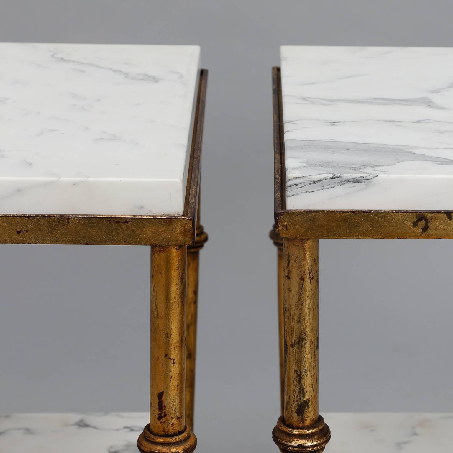 Pair of Spanish Gilt Metal and White Marble Side Tables 2