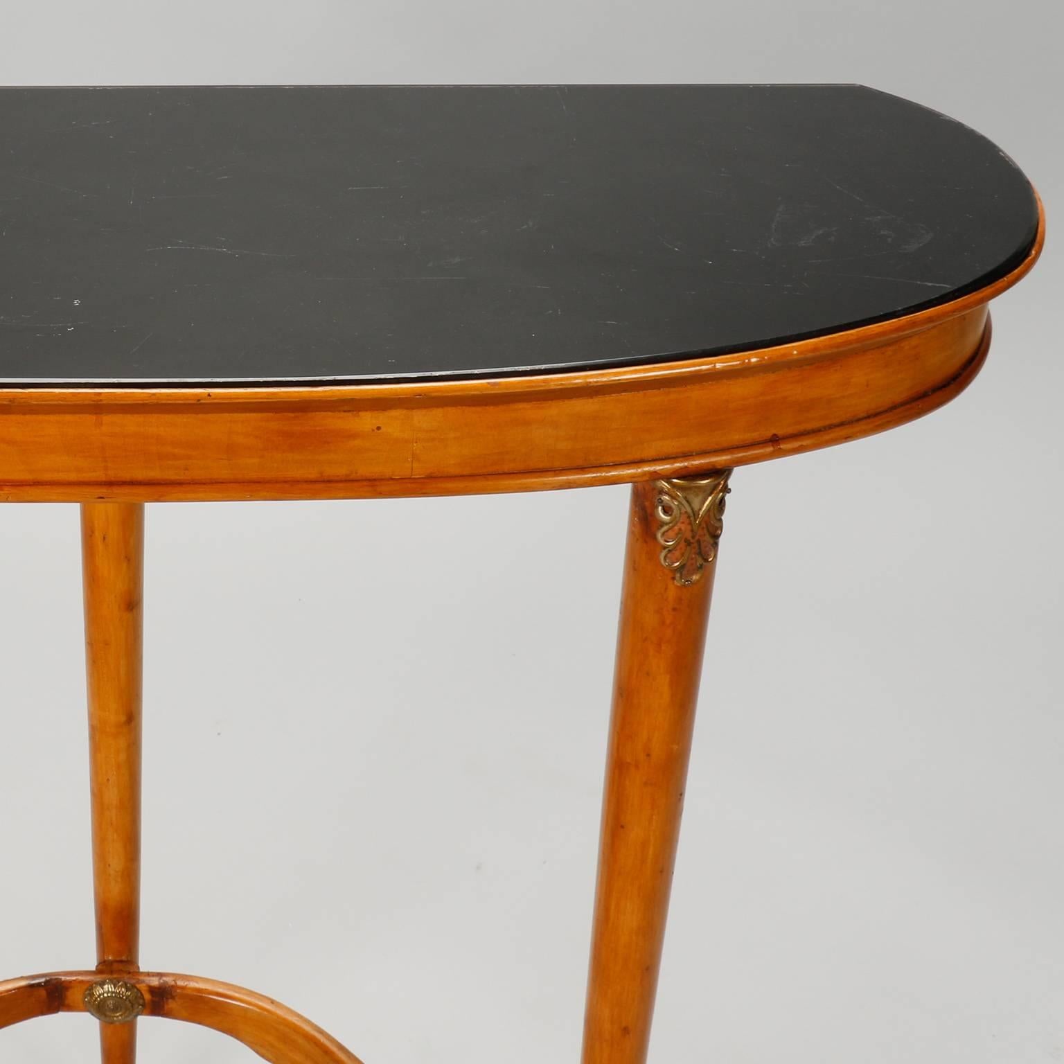 Three-Legged Art Deco Console with Brass Fittings and Black Glass Top 5