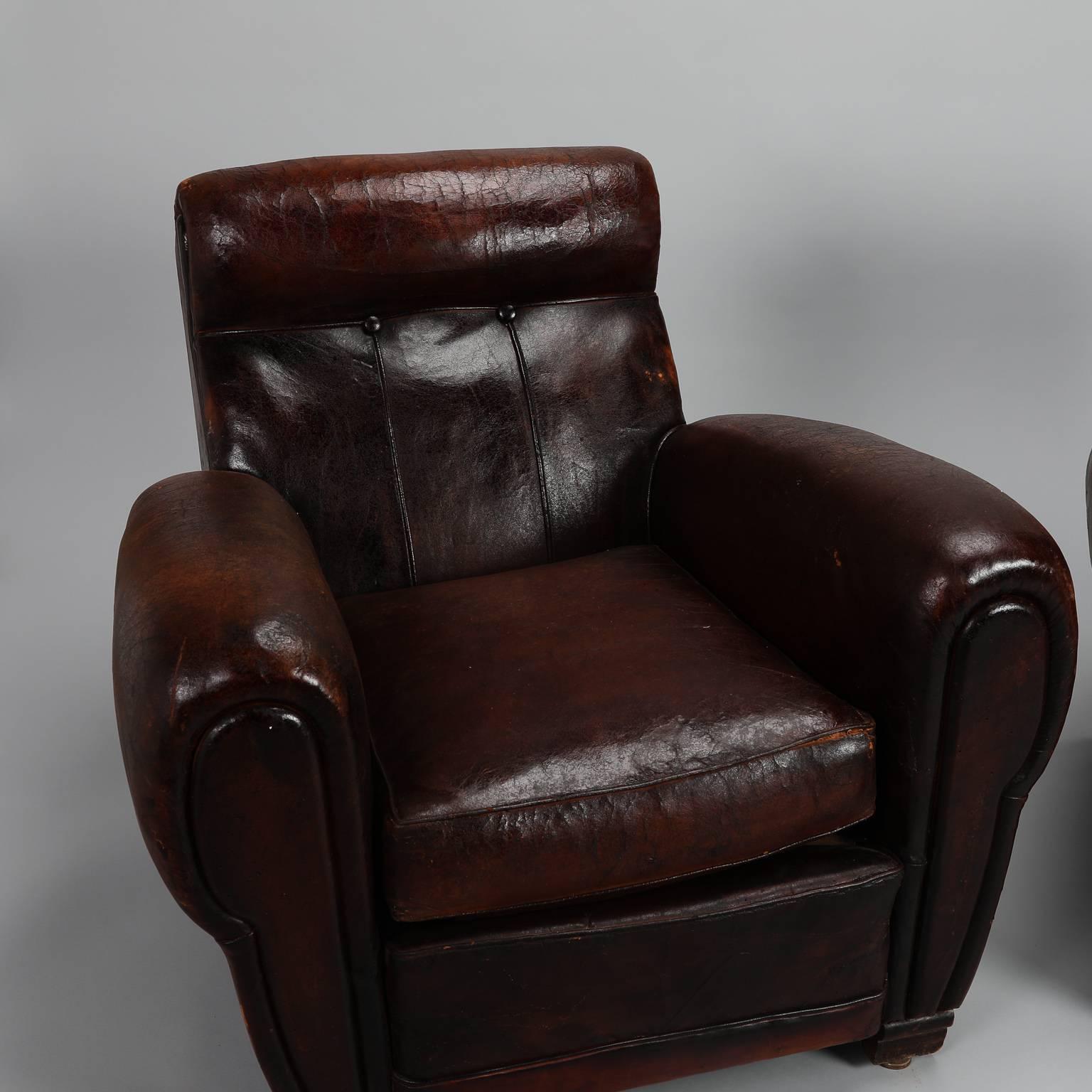 Pair of French Deco Leather Club Chairs 3