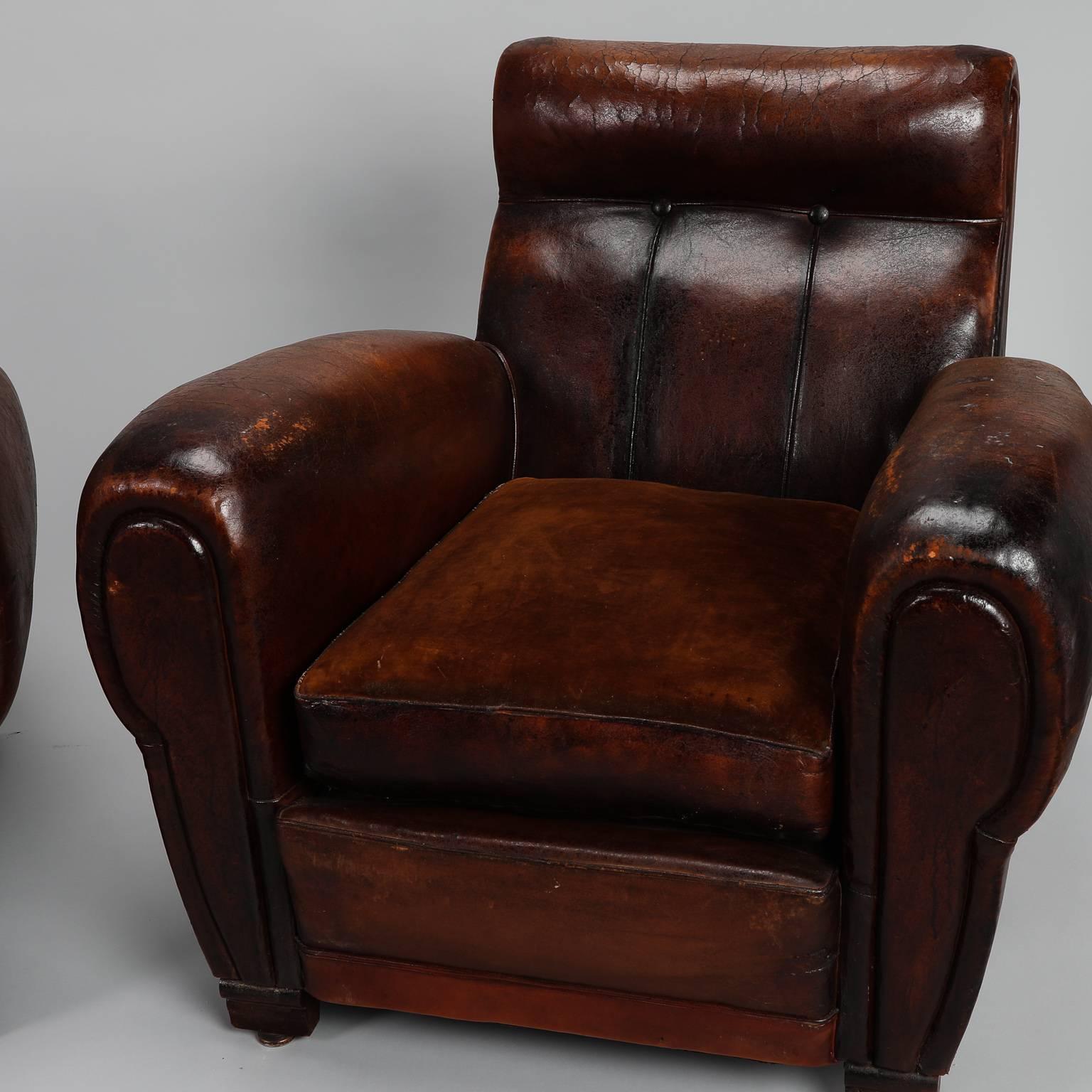 Pair of French Deco Leather Club Chairs 4