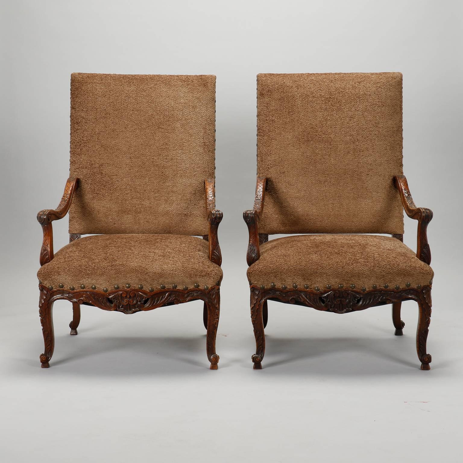 Pair of French Carved Frame High Back Armchairs 2