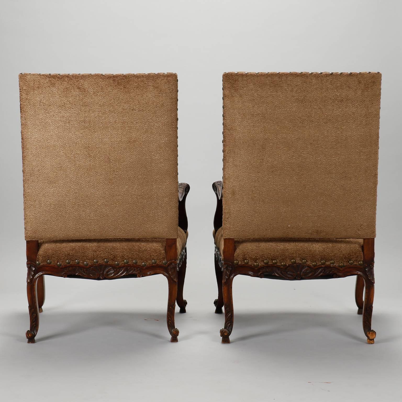 Pair of French Carved Frame High Back Armchairs 1