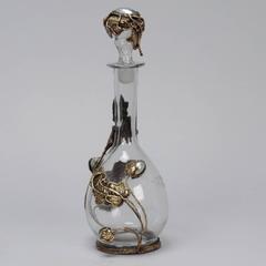 Signed Italian Decanter with Metal Work and Freshwater Pearls