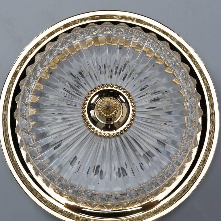 French Fluted Crystal and Brass Flush Mounted Fixture at 1stdibs