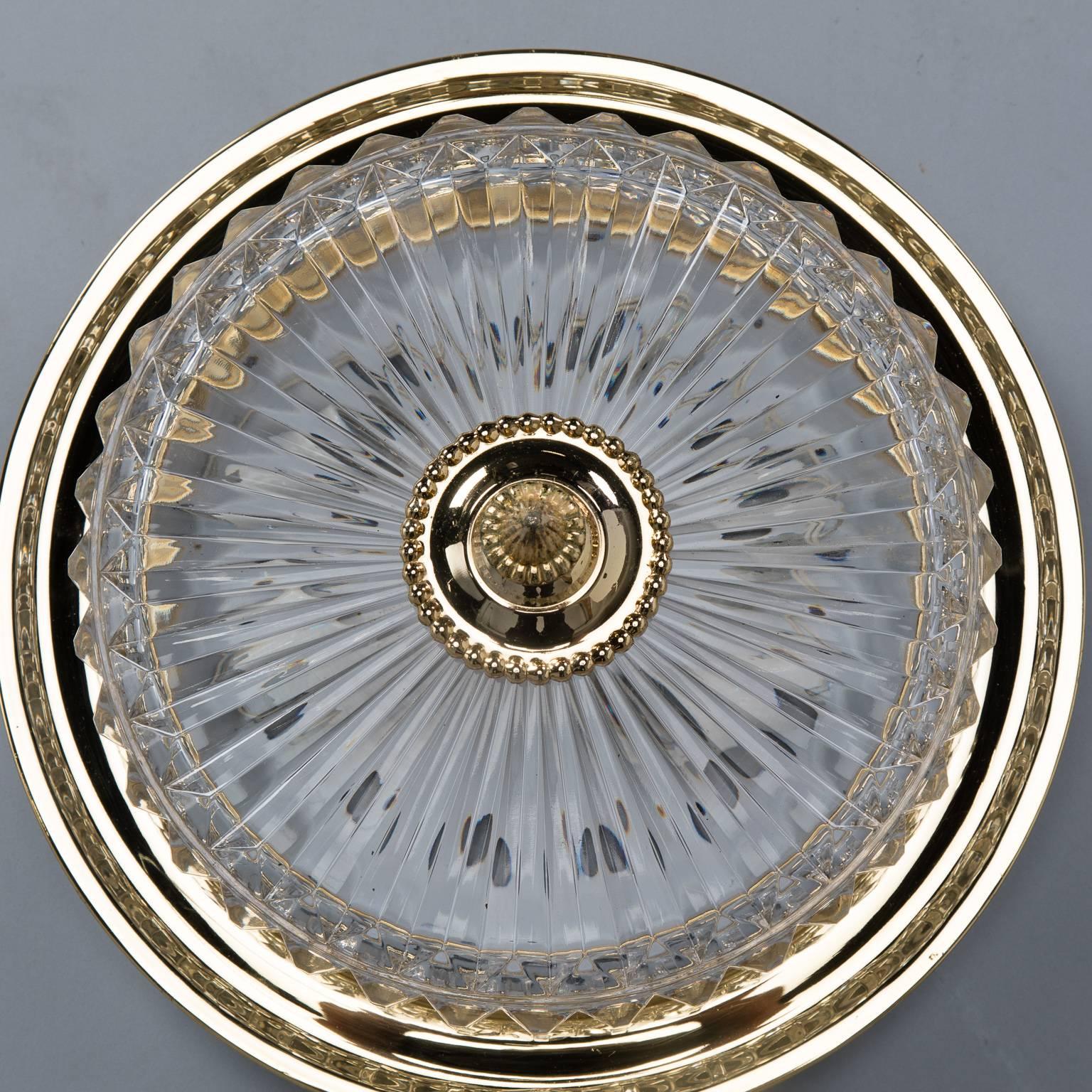 French Fluted Crystal and Brass Flush Mounted Fixture 2