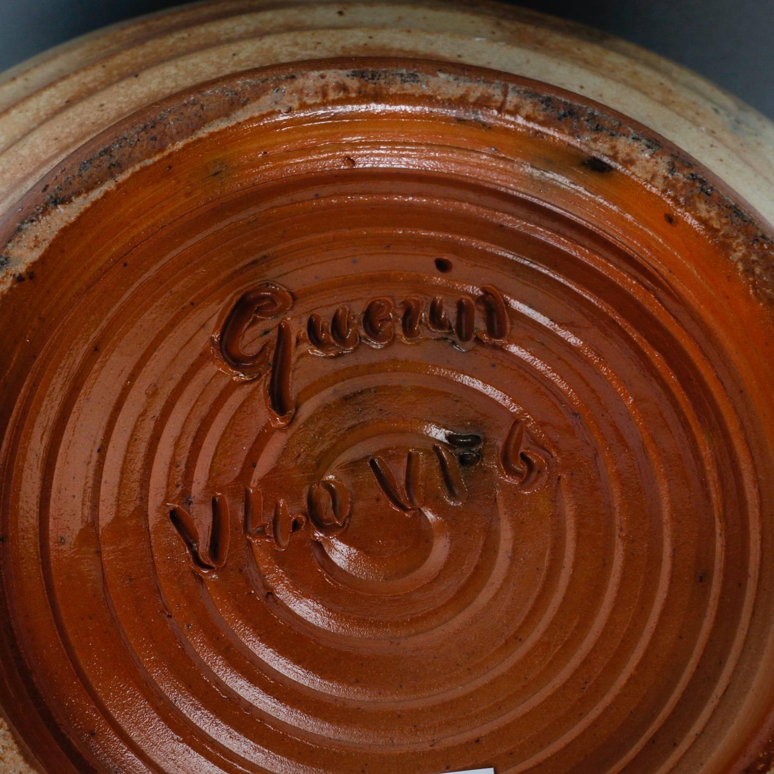 Signed Large Guerin Pottery Jug with Cobalt Incised Drips 2