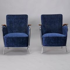 Pair of Bauhaus Steel and Wood Club Chairs