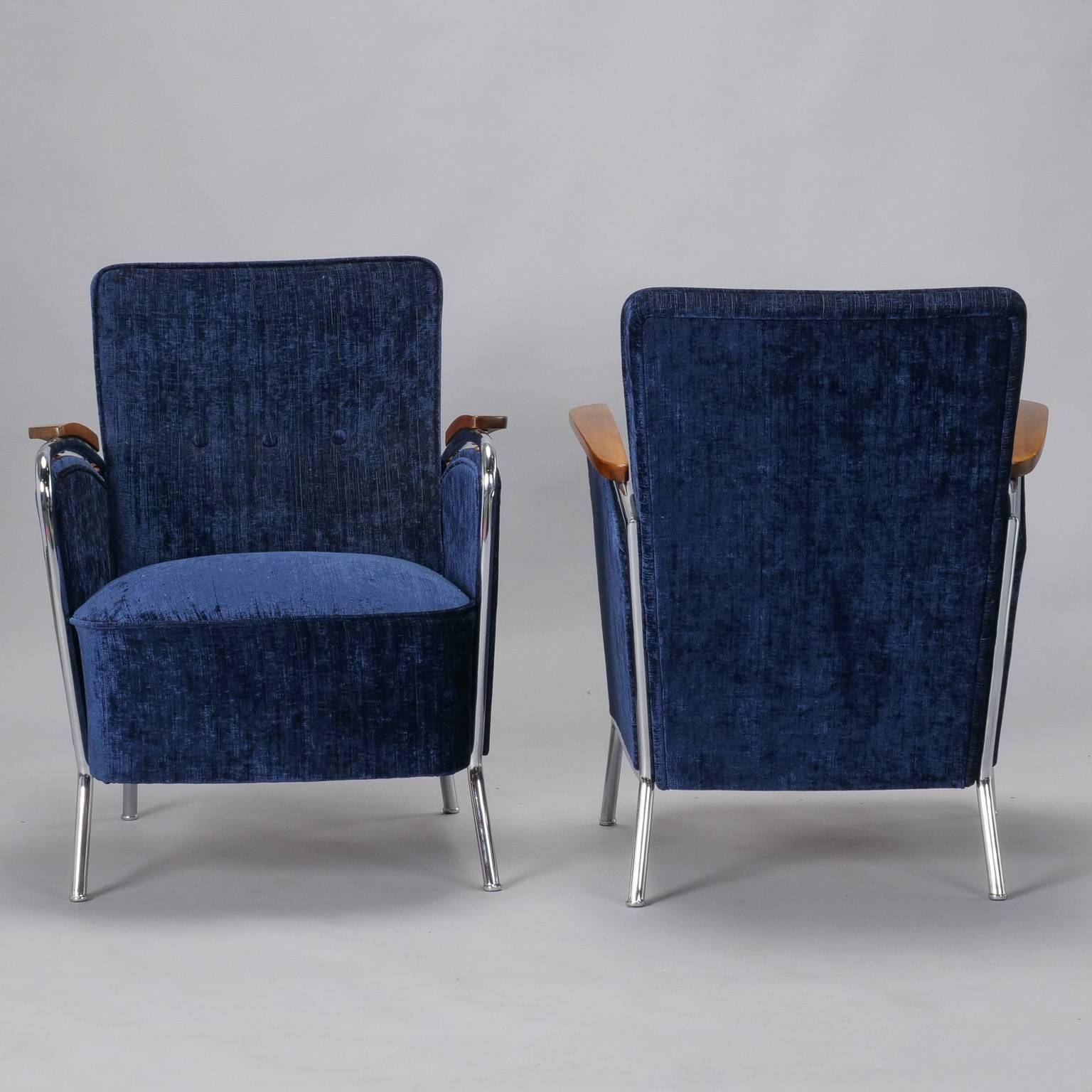 German Pair of Bauhaus Steel and Wood Club Chairs For Sale