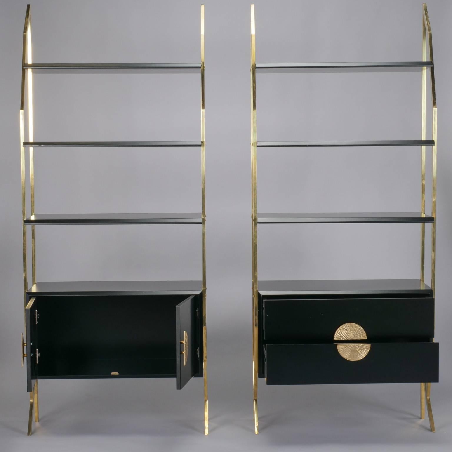 Pair of Mid-Century High Style Italian Brass and Wood Etageres 4