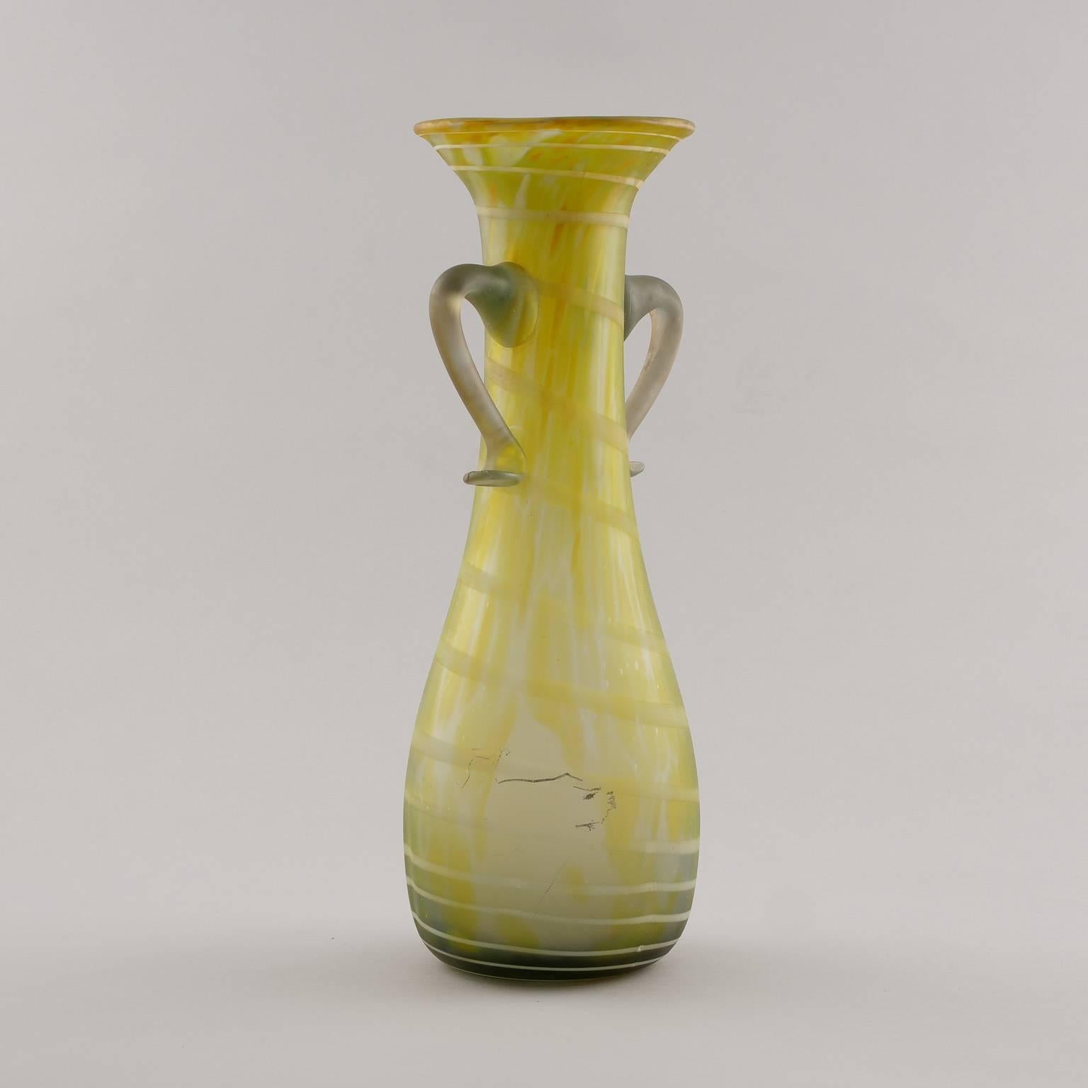 Mid-Century Modern Italian Green and White Art Glass Amphora Style Vase