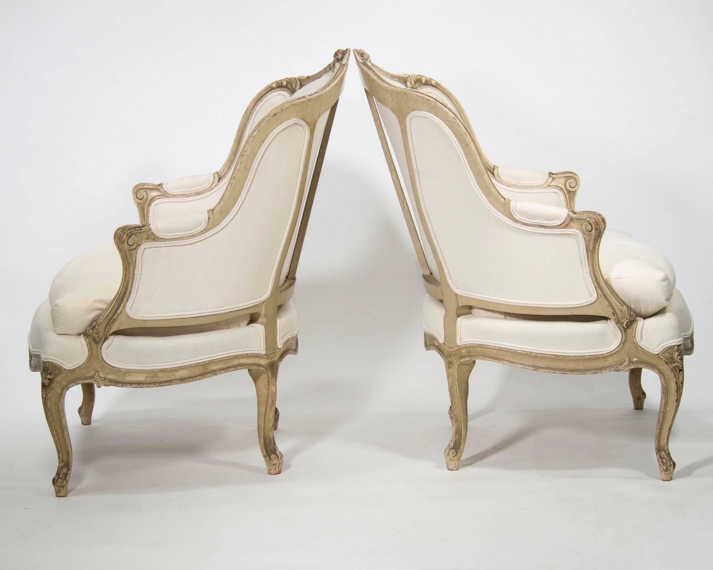 French Pair of 19th Century Painted Frame Bergeres