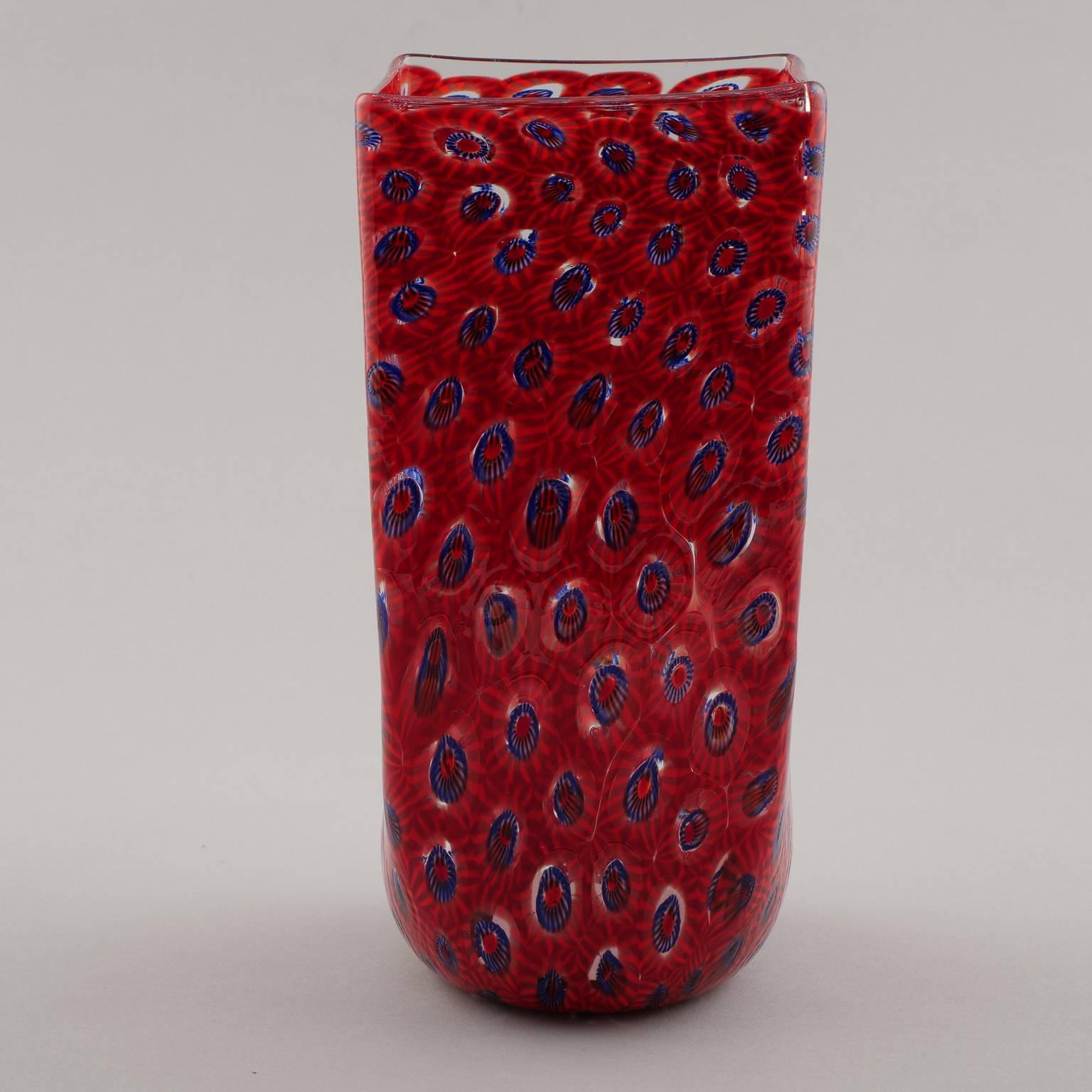 Modern Formentello Red and Blue Murano Glass Vase