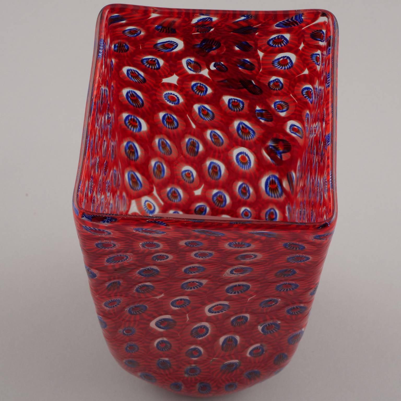Formentello Red and Blue Murano Glass Vase In Excellent Condition In Troy, MI
