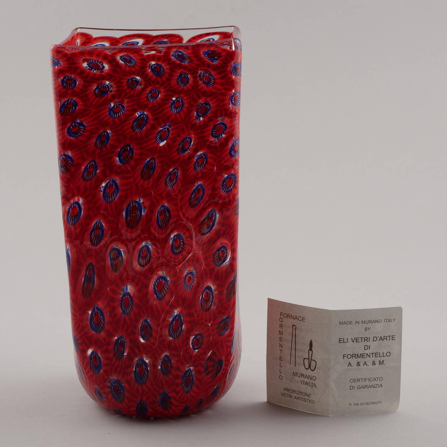 Formentello Red and Blue Murano Glass Vase 1