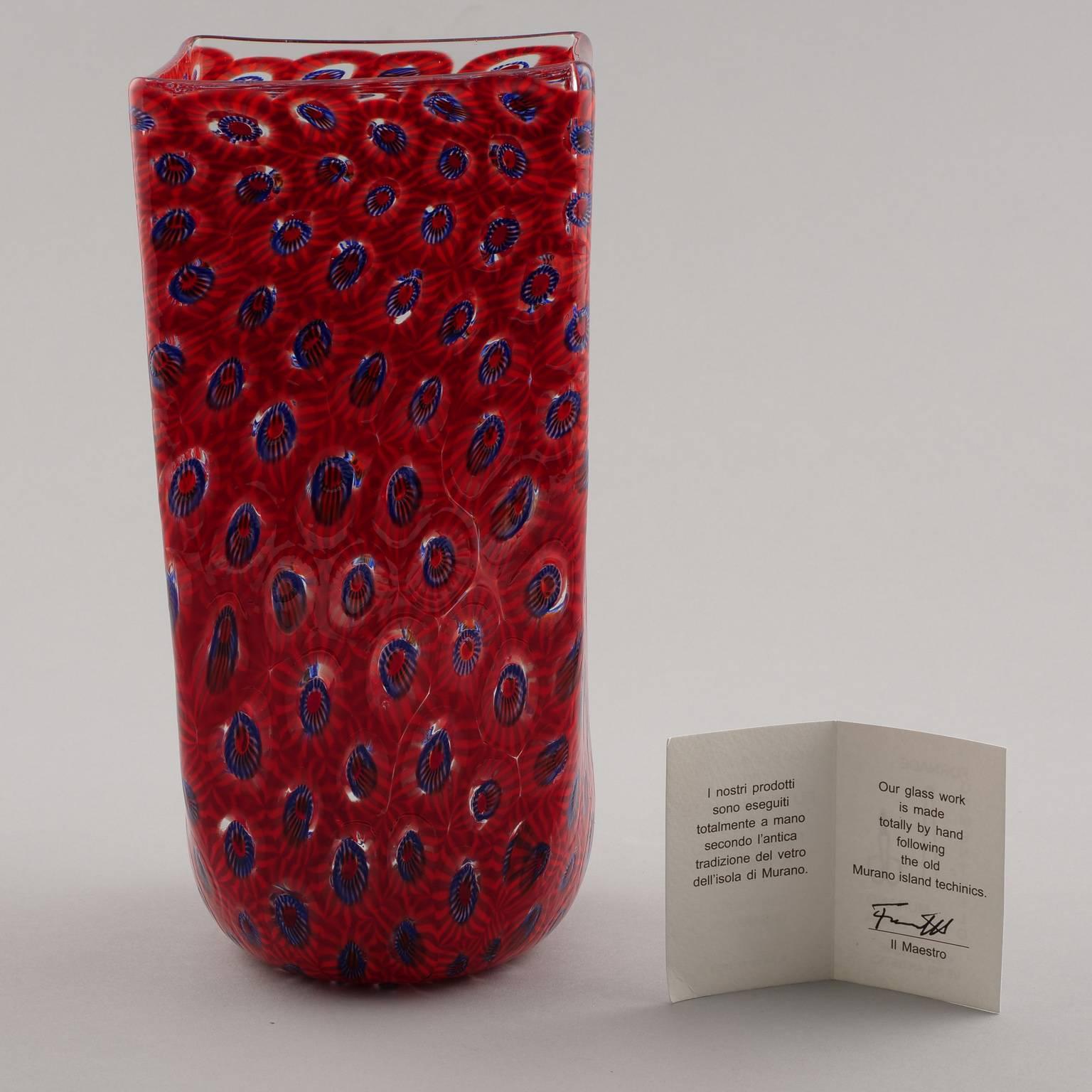 Formentello Red and Blue Murano Glass Vase 2