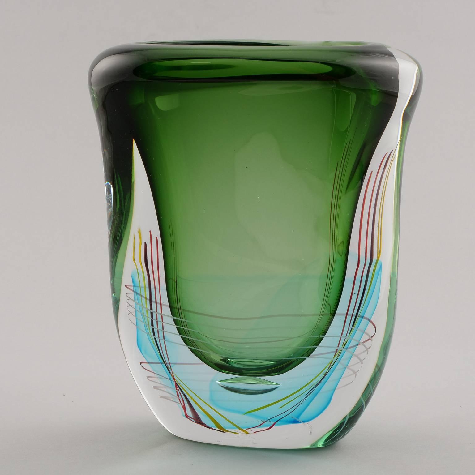 Contemporary Large Green Fratelli Toso Murano Vase