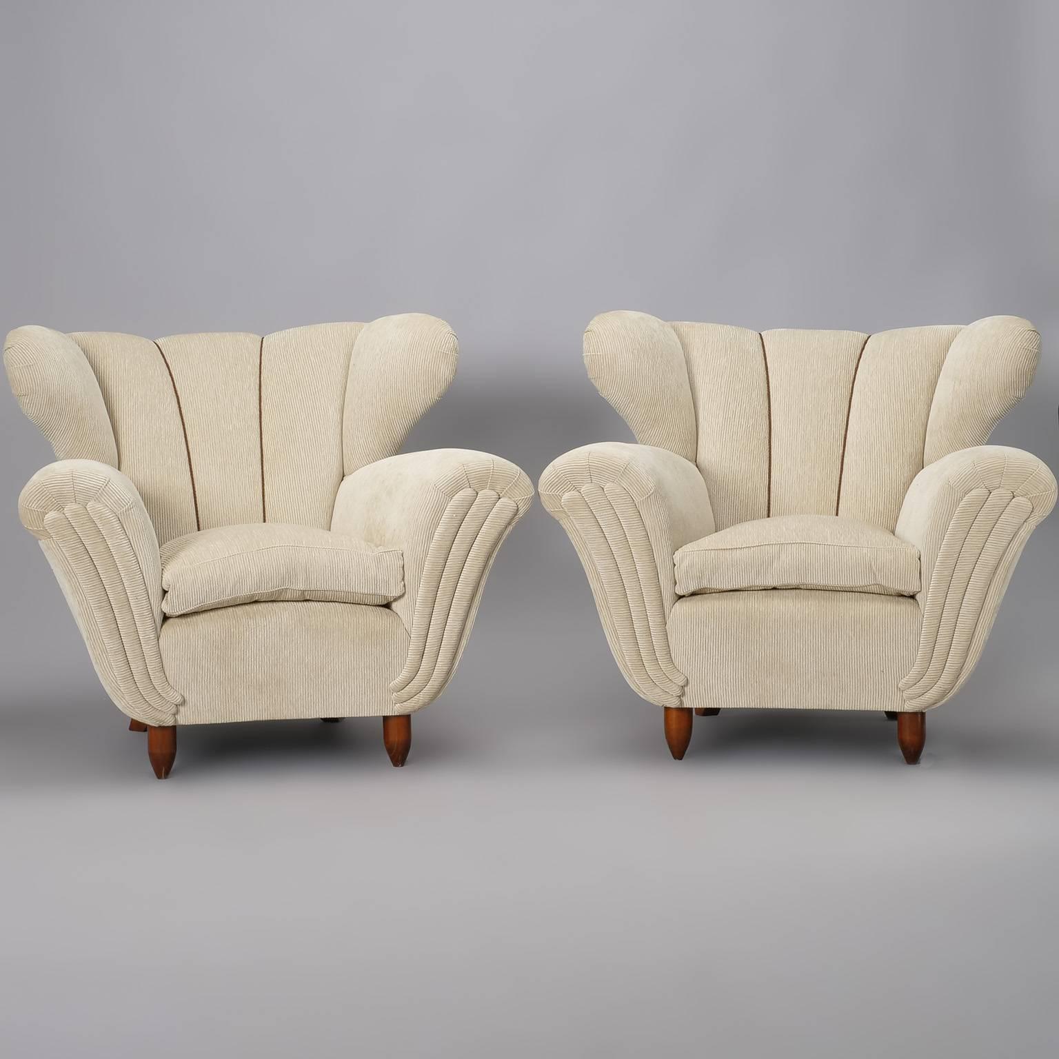 Mid-Century Modern Paolo Buffa Attributed Sofa and Pair of Armchairs Newly Covered in Ecru Chenille