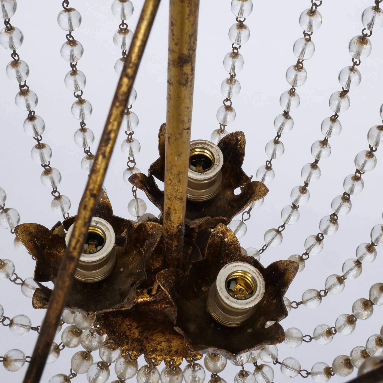 Empire Chandelier with Gilt Iron and Cascading Beads In Good Condition In Troy, MI