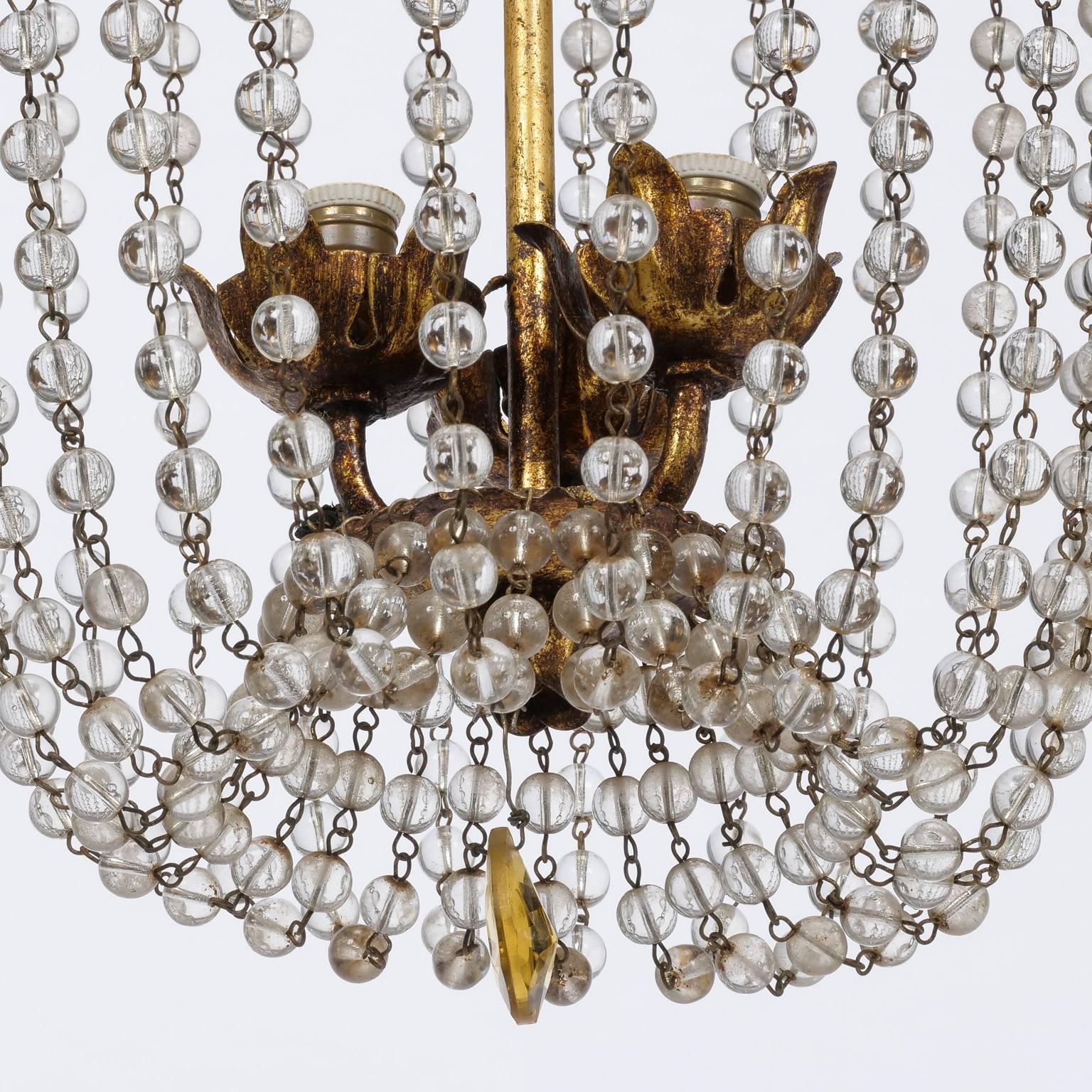 Crystal Empire Chandelier with Gilt Iron and Cascading Beads