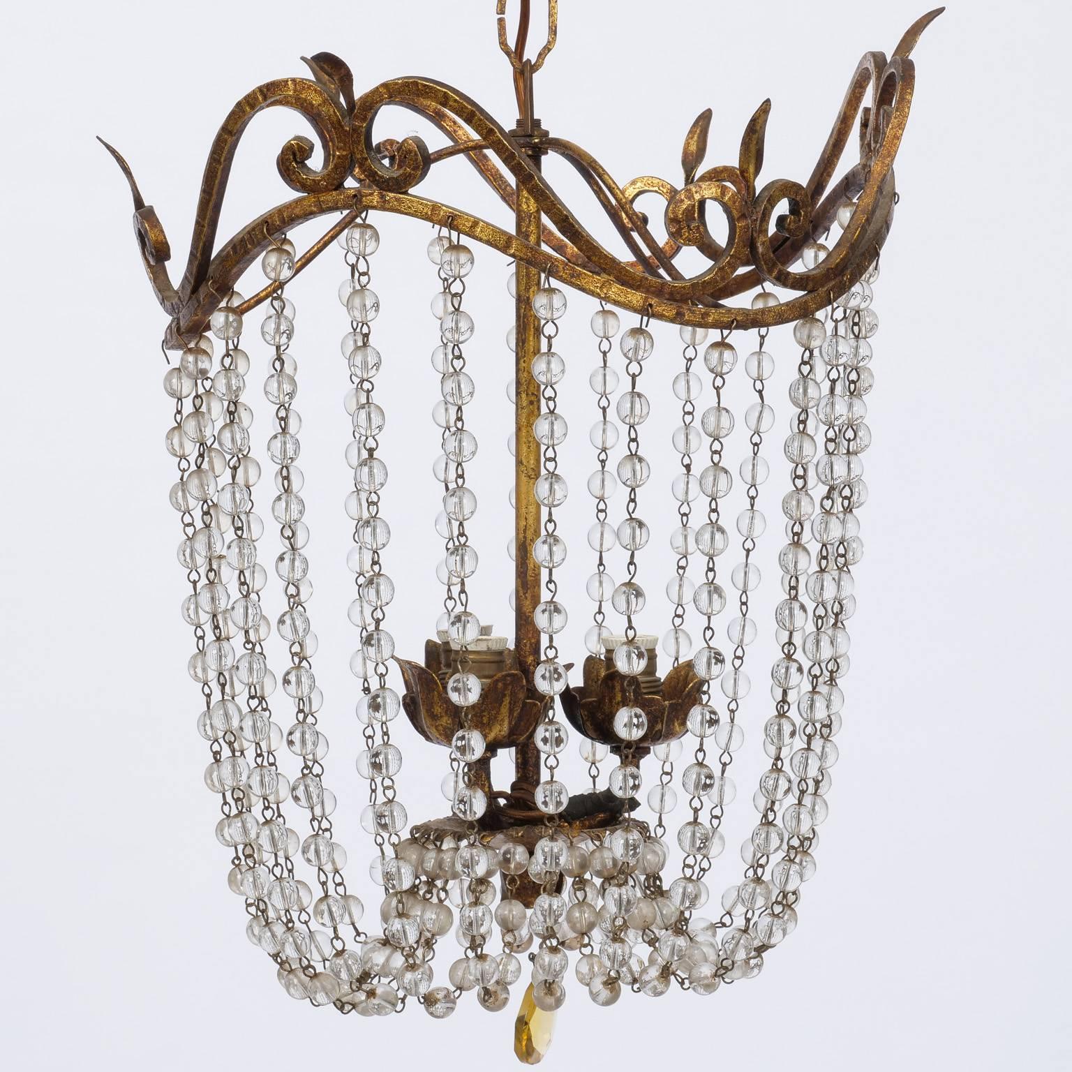 Empire Chandelier with Gilt Iron and Cascading Beads 1