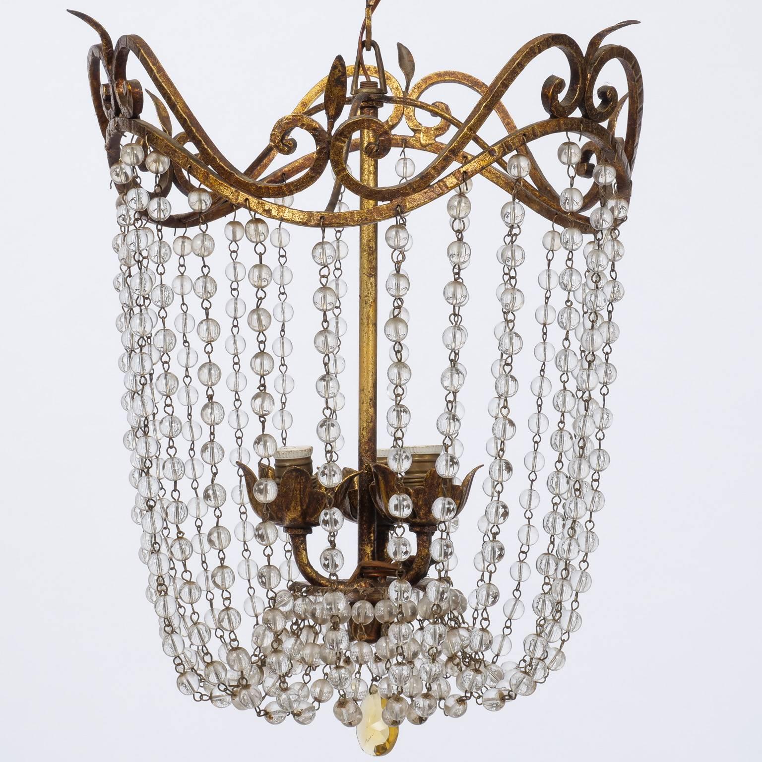 Empire Chandelier with Gilt Iron and Cascading Beads 2