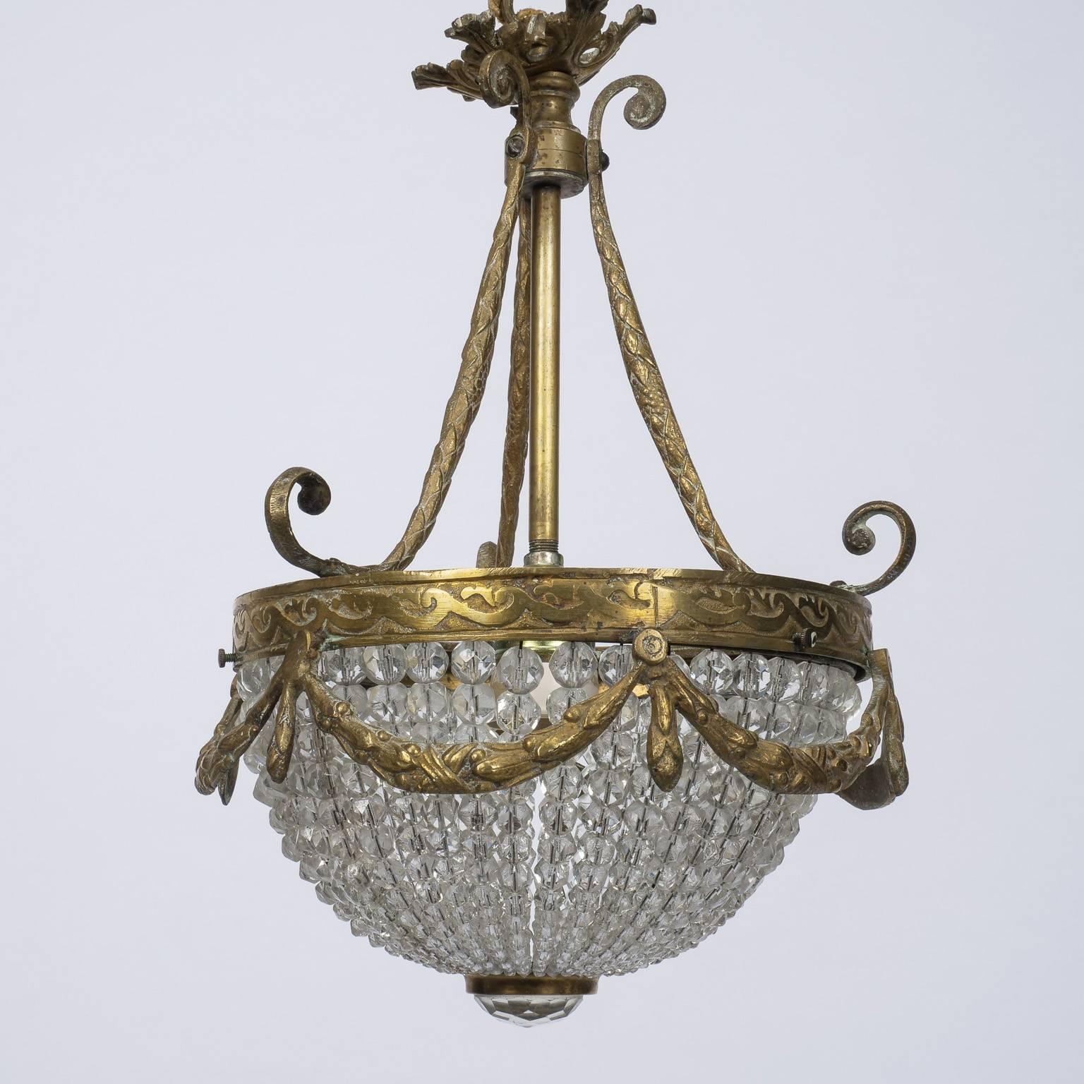 Petite French Cast Bronze Empire Style Beaded Chandelier 1