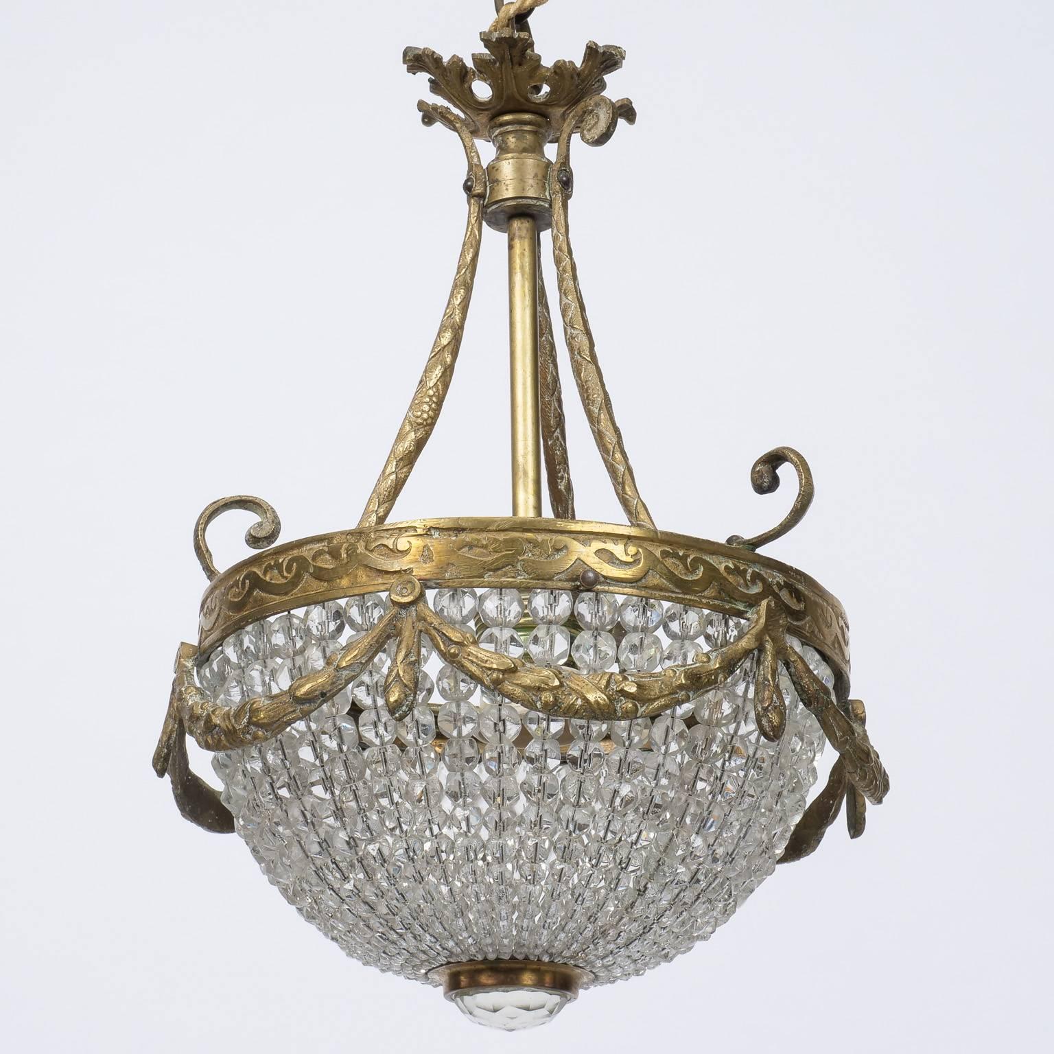 Petite French Cast Bronze Empire Style Beaded Chandelier 2