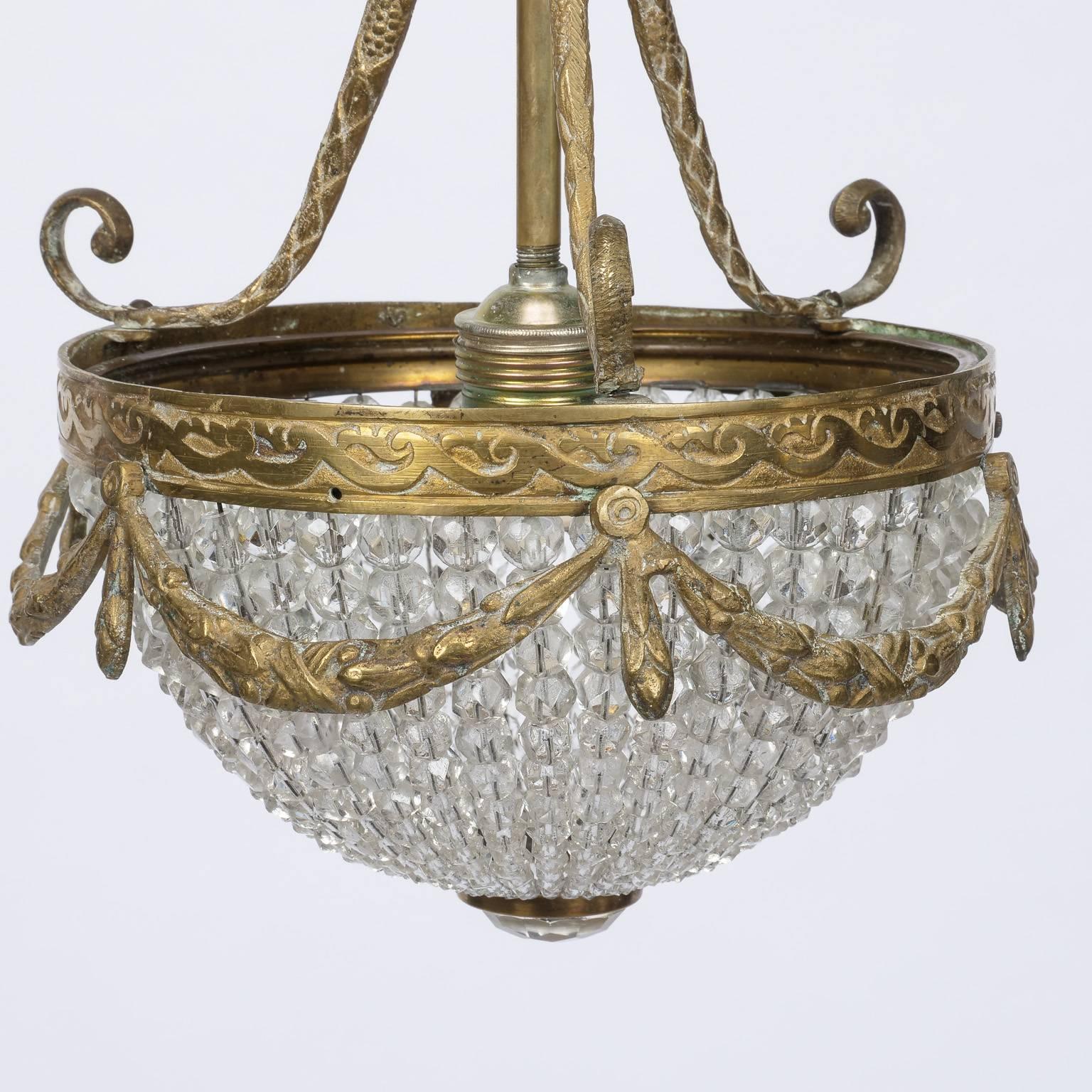 Petite French Cast Bronze Empire Style Beaded Chandelier 3