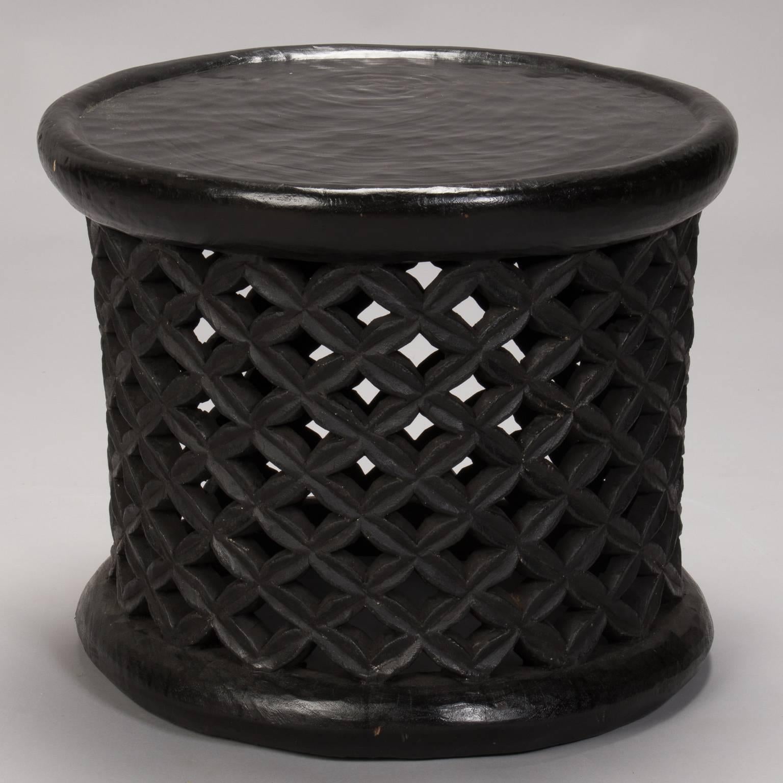 Tribal Bameleke Grid Pattern Carved Table or Stool from Cameroon
