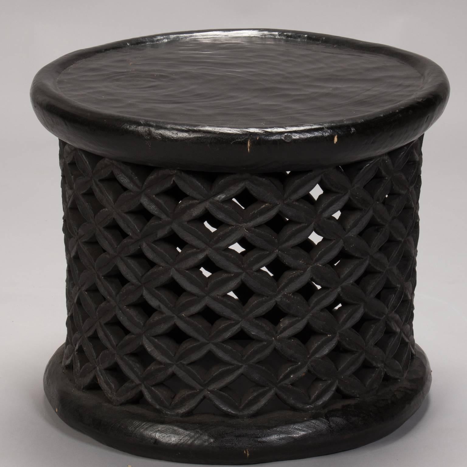 Cameroonian Bameleke Grid Pattern Carved Table or Stool from Cameroon