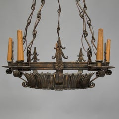 Dark Bronze Spanish Crown Form Six-Light Fixture with Original Decorative Chain