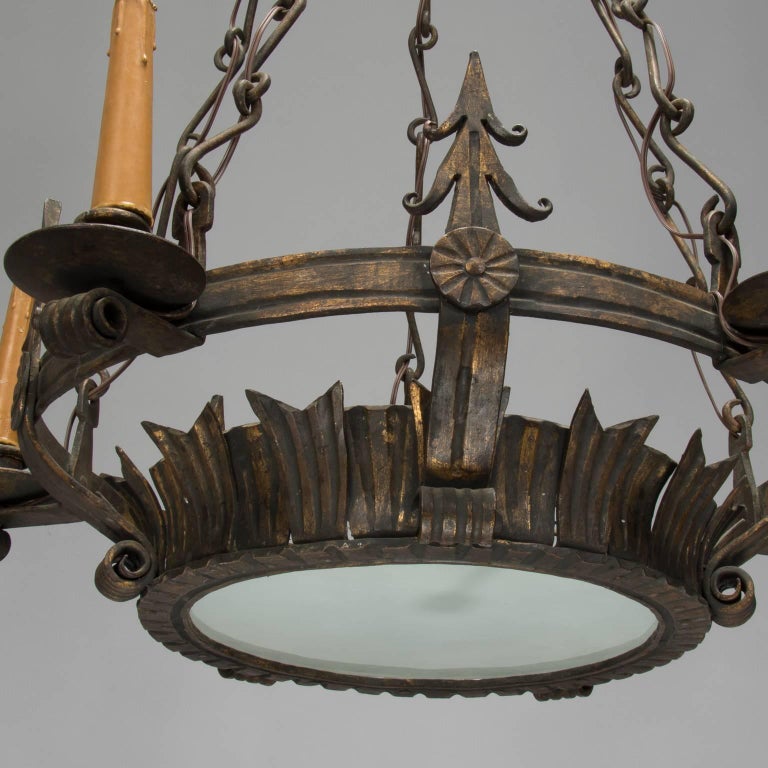Dark Bronze Spanish Crown Form Six Light Fixture With Original Gothic Dark Bronze Spanish Crown Form Six Light Fixture With Original Decorative Chain For
