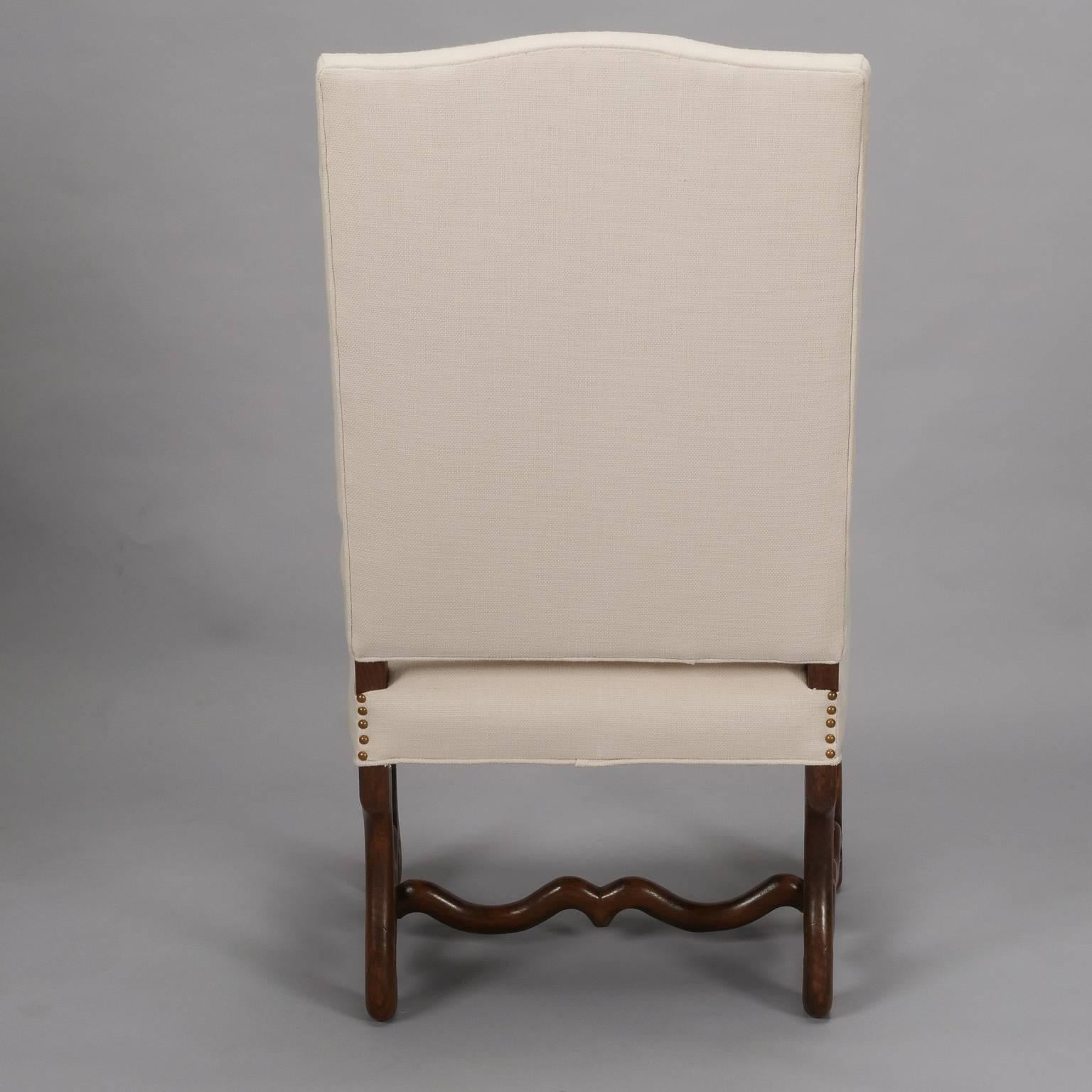 Pair of High Back Os De Mouton Arm Chairs with New Upholstery In Excellent Condition In Troy, MI