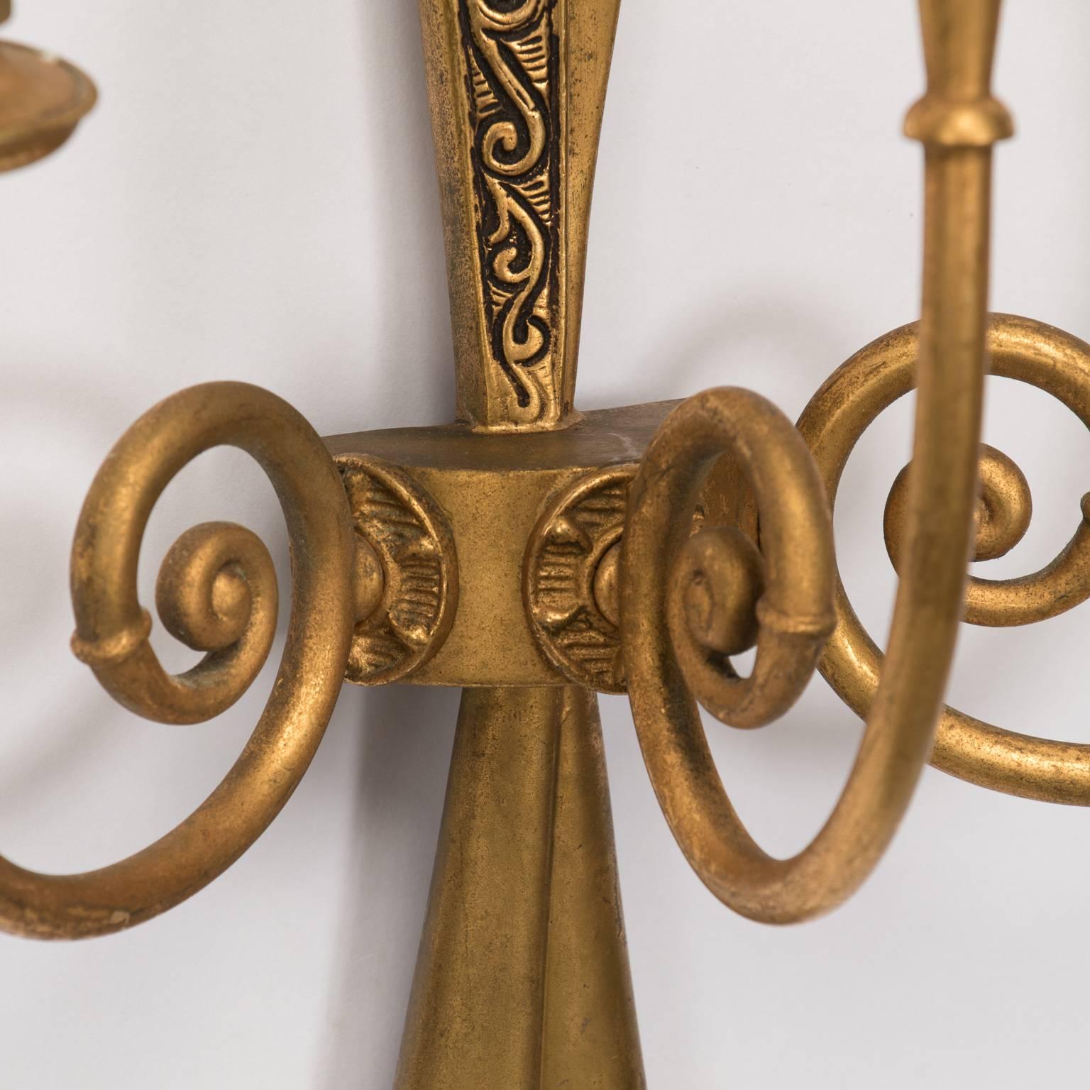 20th Century Tall Lumi Neoclassical Gilded Metal Sconces