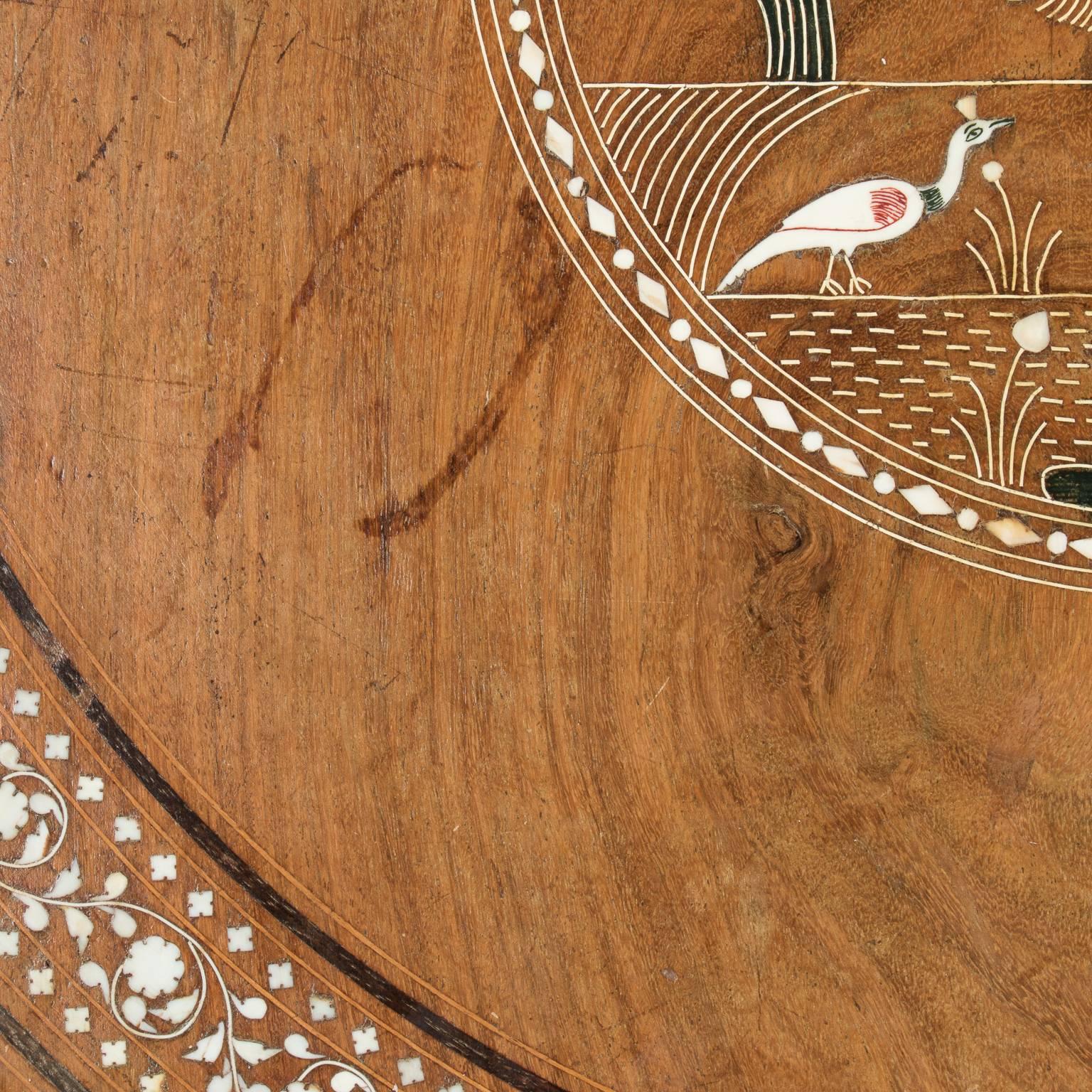 20th Century Moorish Side Table with Inlaid Peacock Design