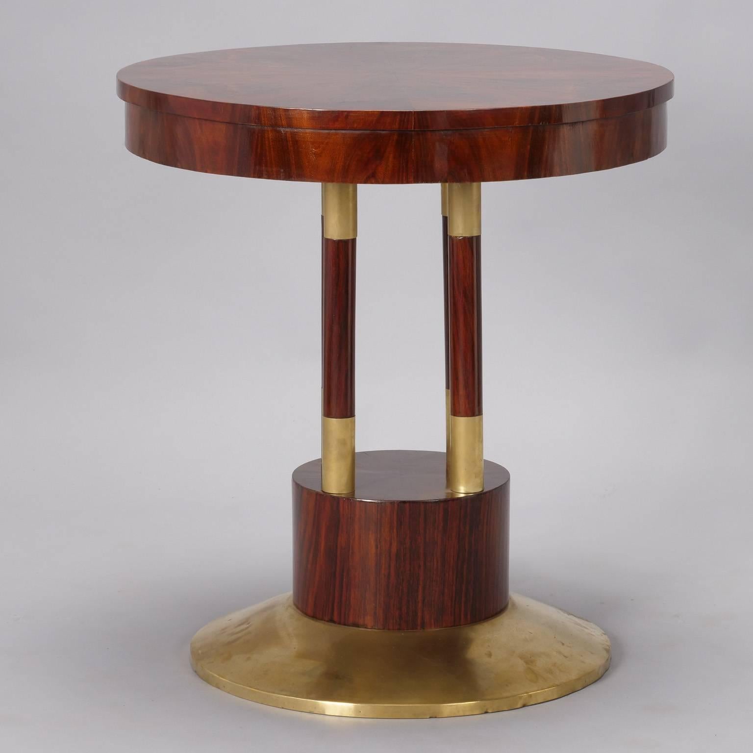 European Round Jugendstil Rosewood and Brass Pedestal Table