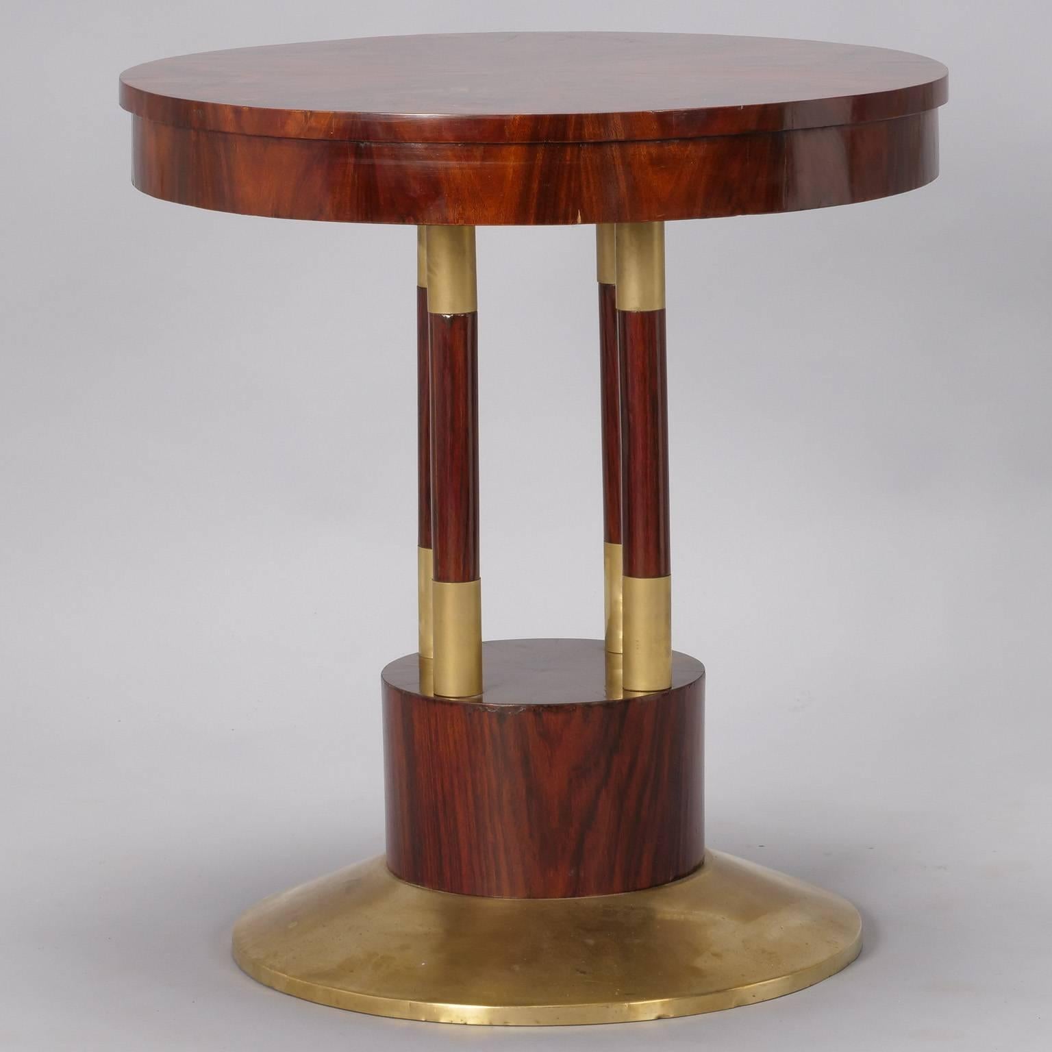 Round Jugendstil Rosewood and Brass Pedestal Table In Good Condition In Troy, MI