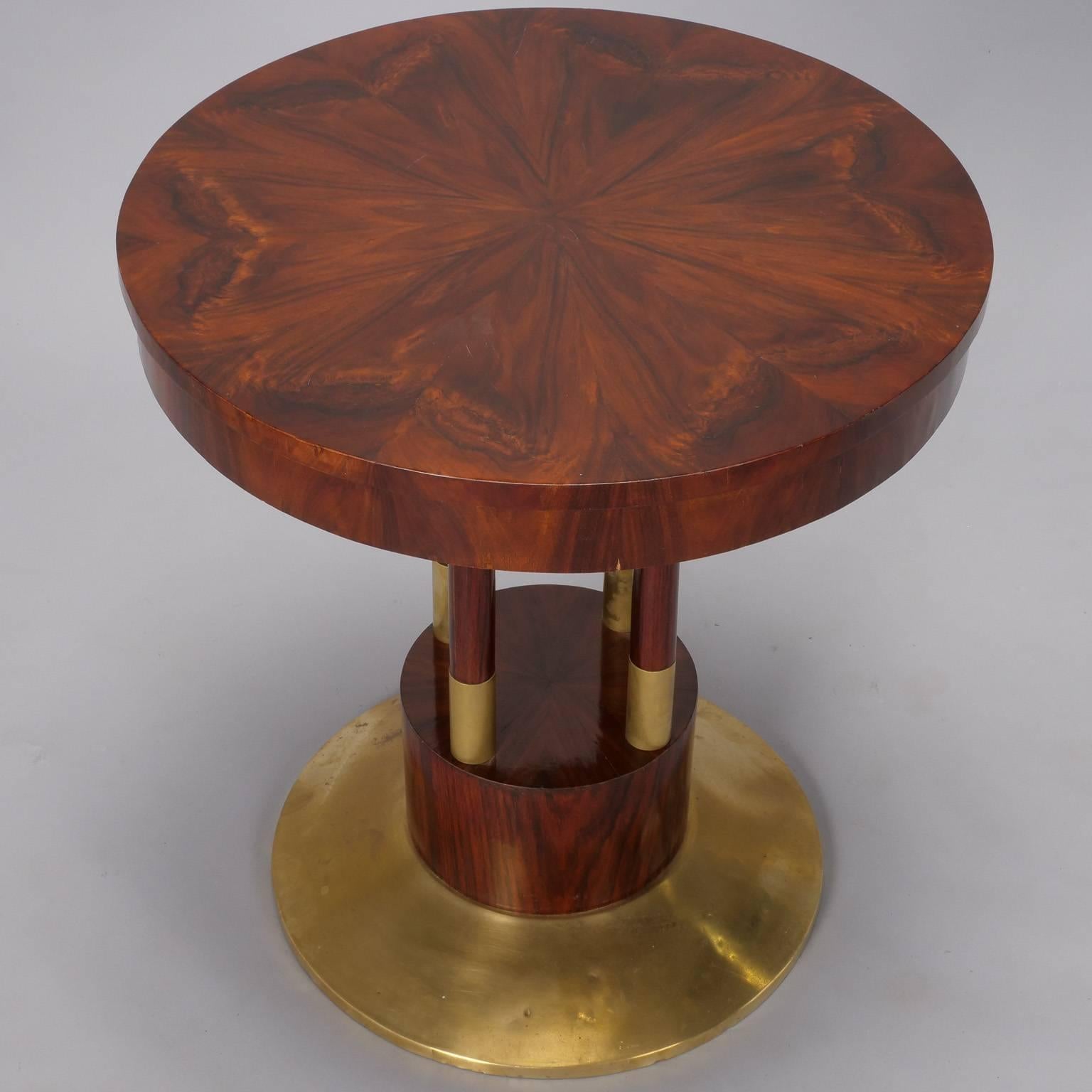 20th Century Round Jugendstil Rosewood and Brass Pedestal Table