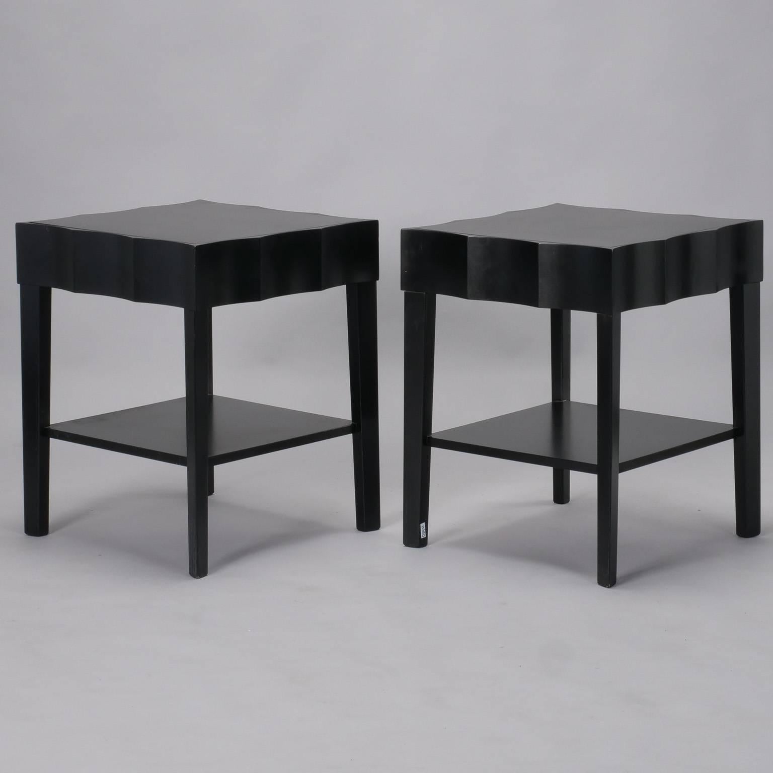 Mid-Century Modern Pair of Scalloped Edged Black Side Tables