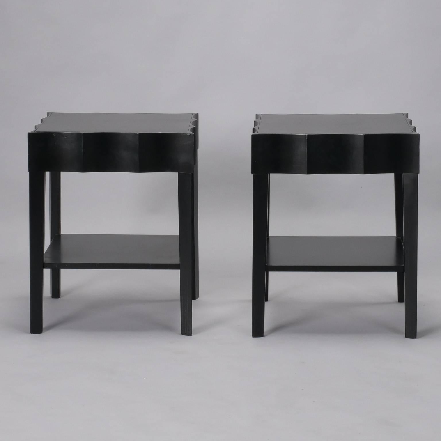 Italian Pair of Scalloped Edged Black Side Tables