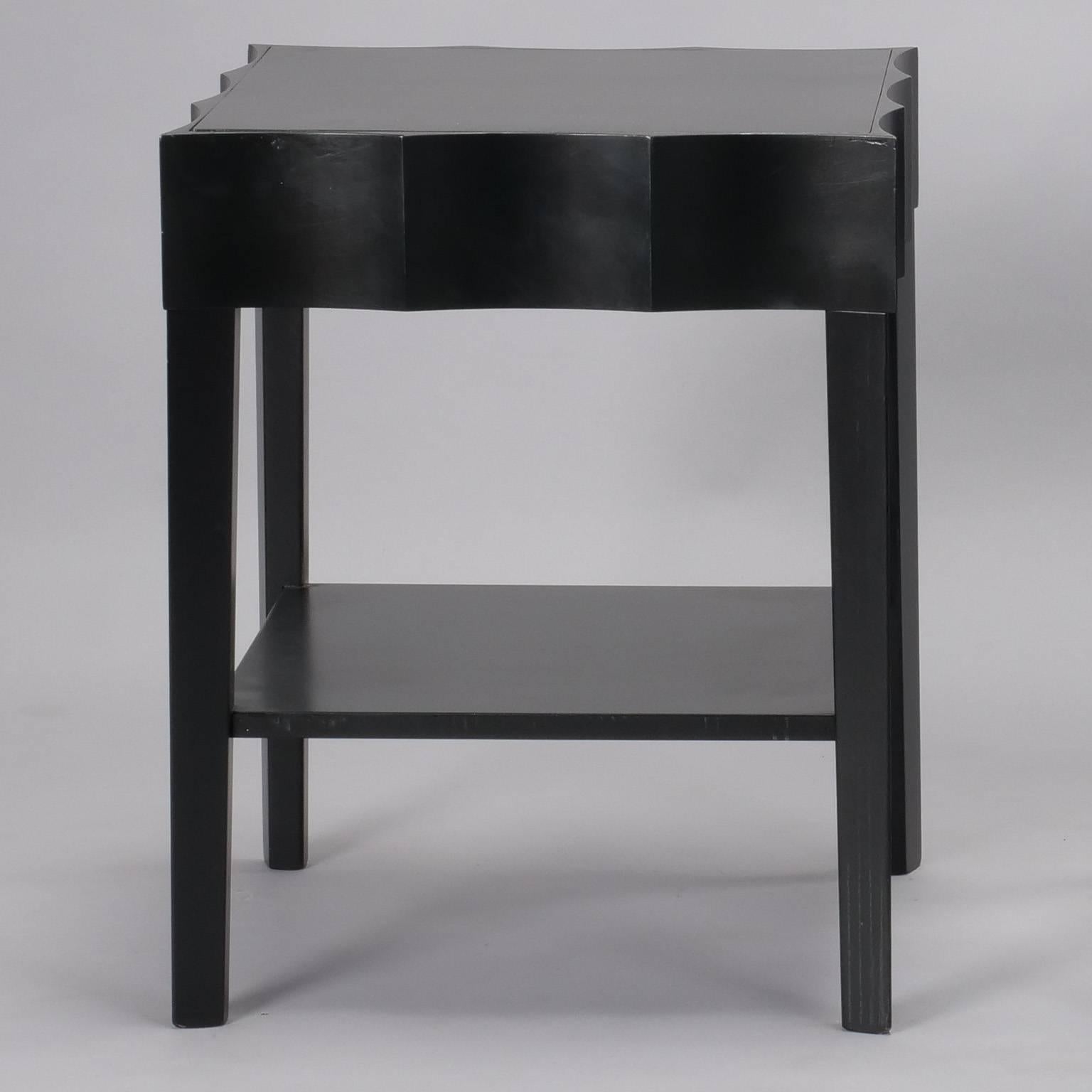 Ebonized Pair of Scalloped Edged Black Side Tables