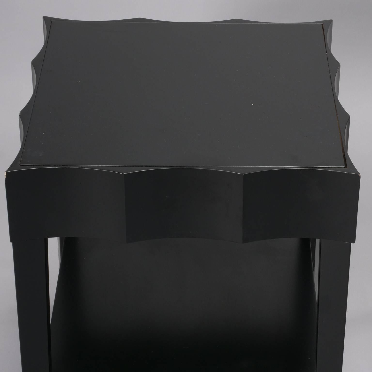Wood Pair of Scalloped Edged Black Side Tables