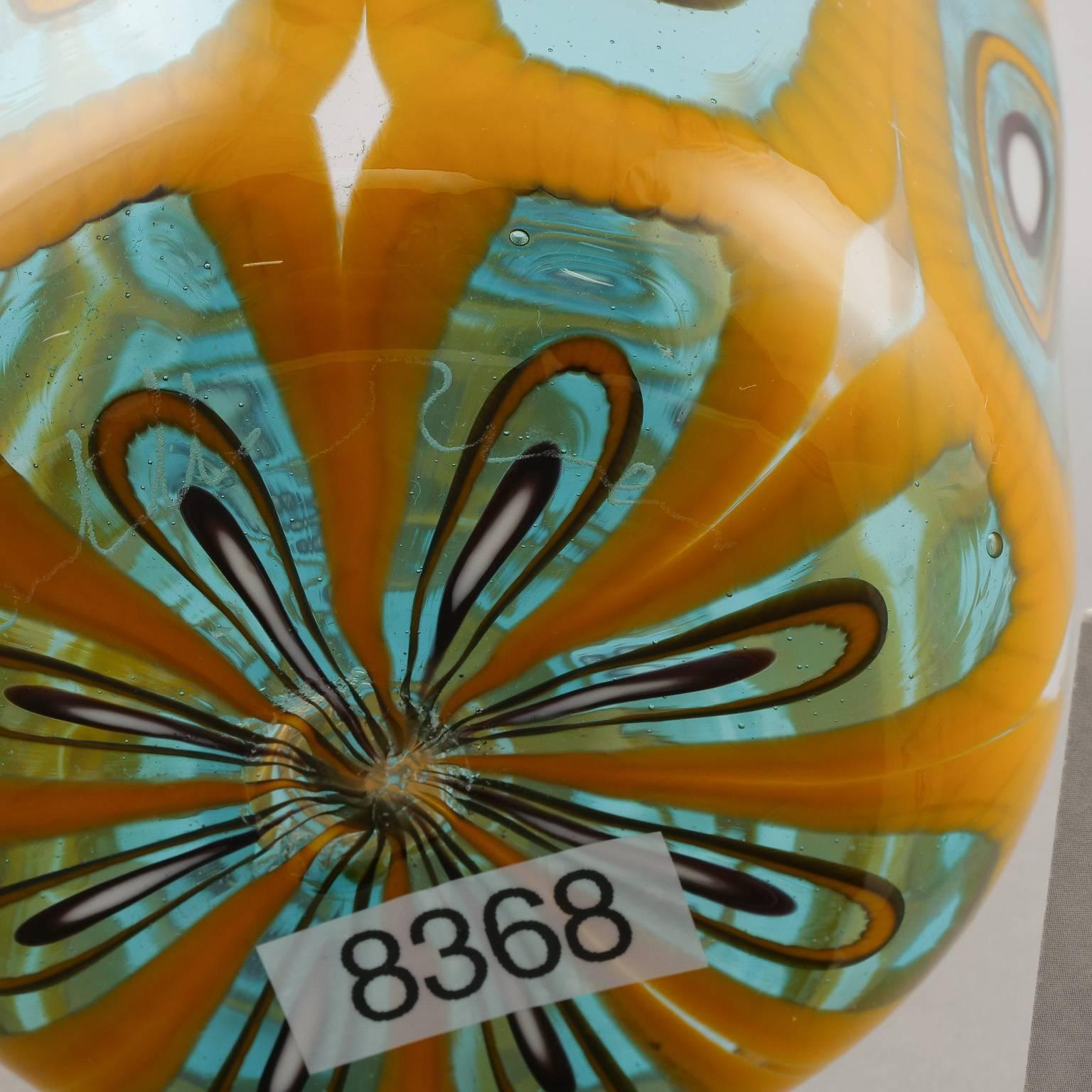 Formentello Murano Glass Gold and Teal Vase In Excellent Condition In Troy, MI