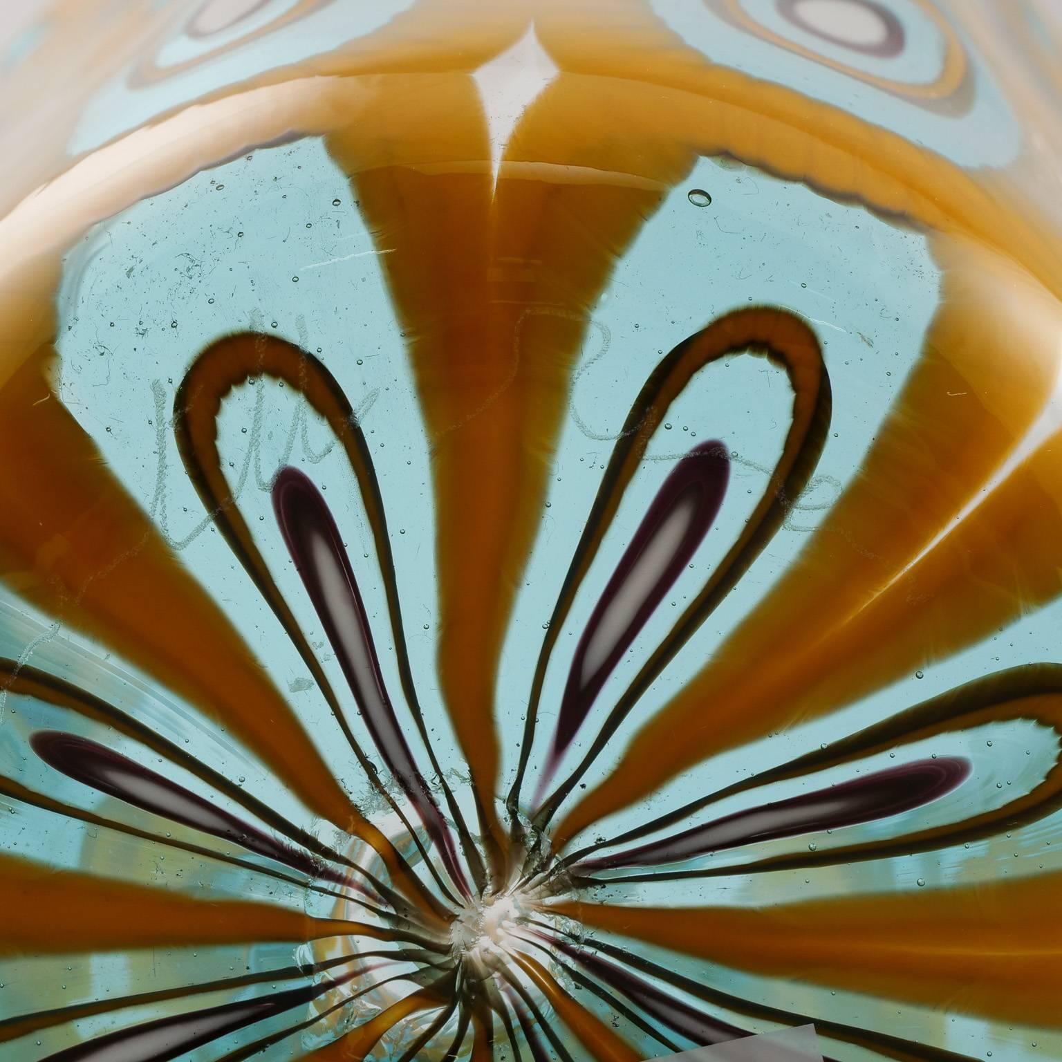 Contemporary Formentello Murano Glass Gold and Teal Vase