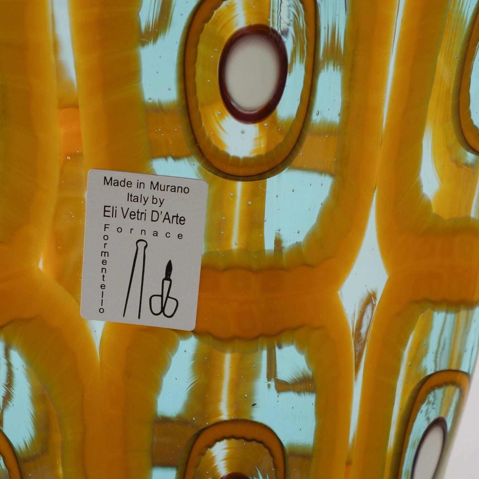 Formentello Murano Glass Gold and Teal Vase 1