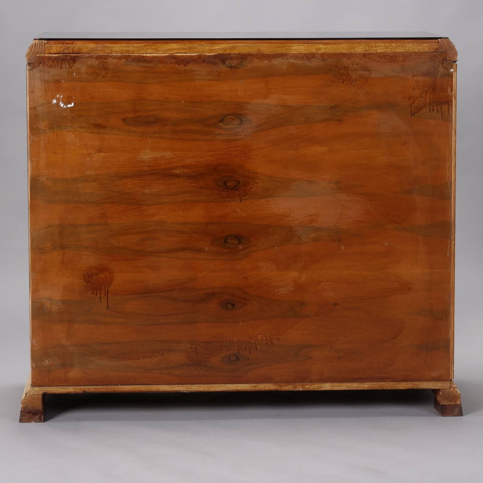 Reeded Maple Cabinet with Rosewood Trim and Black Glass 1